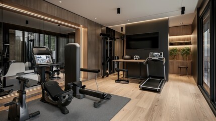 Fototapeta na wymiar Multitasking in a Home Gym: Enhancing Productivity and Work-Life Balance for Remote Workers