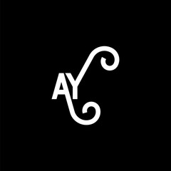 AY letter logo design on black background. AY creative initials letter logo concept. ay letter design. AY white letter design on black background. A Y, a y logo