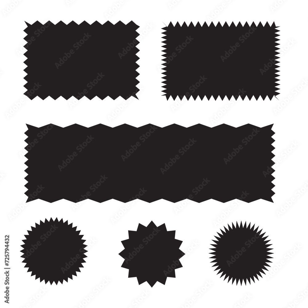 Aufkleber rectangle shape frame with zigzag edge. rectangular jagged curved box element. geometric zig zag wav