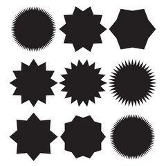 Fototapeta premium Starburst sticker set. Black flat price tags explosion silhouettes, starburst retro sale badge. Design elements best for sale sticker, price tag, quality mark. Flat vector illustration isolated. 11:11