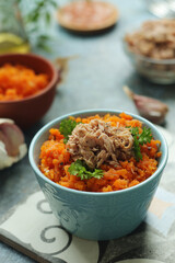 Houria, cooked carrot salad, a traditional dish of Tunisian cuisine