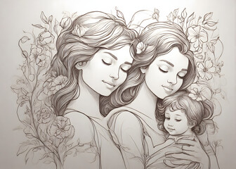 Happy Mother day card. Continuous one line drawing.