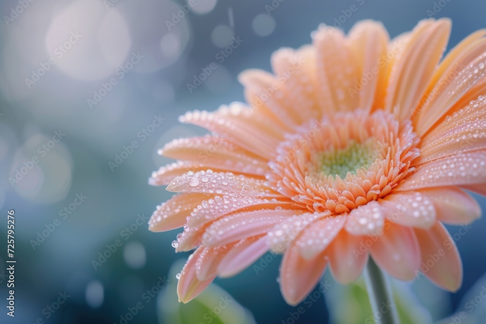 Poster a detailed close up of a flower with glistening water droplets. perfect for adding a touch of freshn