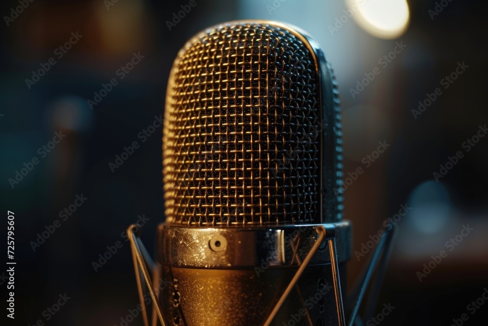 Aufkleber a detailed view of a microphone with a blurred background. perfect for music-related projects or pod