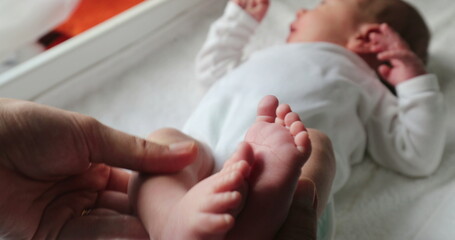 Newborn baby feet and foot during first week of life