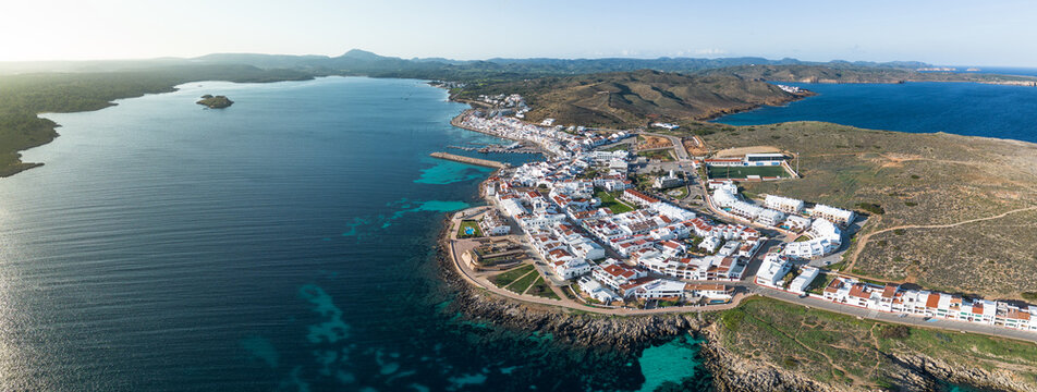 Aerial panorama of Fornells town in Menorca, Balearic Islands