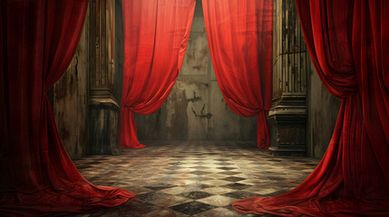 A beautiful stage with a large red curtain - Design background