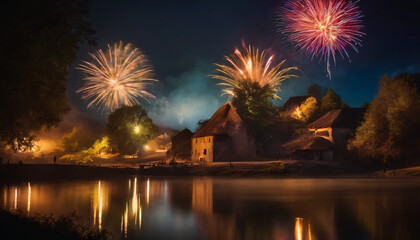 Fototapeta premium Firework in a village