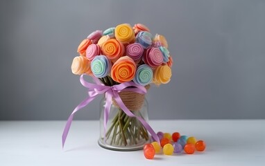 bouquet of sweets for March 8, on a light background, with space for text 