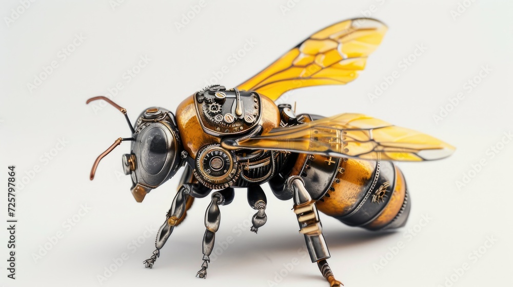 Aufkleber A close up view of a bee made entirely out of mechanical parts. This unique image can be used to depict technology, robotics, or the intersection of nature and machinery