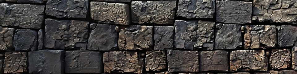 3D wall of dark, weathered cobblestones, each with a unique story, arranged in a pattern that whispers of history and resilience.