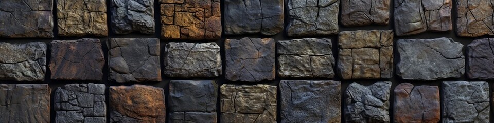 3D wall of dark, weathered cobblestones, each with a unique stor