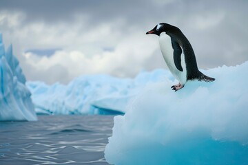 Obraz premium Penguin on a glacier in the ocean