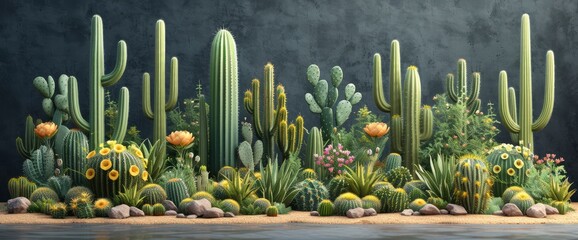 Green Cactus Garden Pattern, Background Banner For Business, Desktop Background