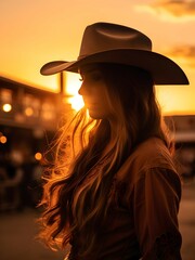 Cowgirl Western Woman - sunset - ai generated
