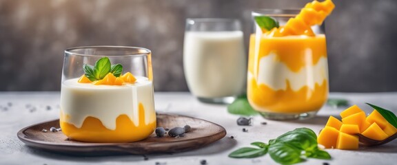 Typical dessert in Hong Kong mango sago is made of boiled sago small mango pieces mango juice and milk with cheese sauce on top