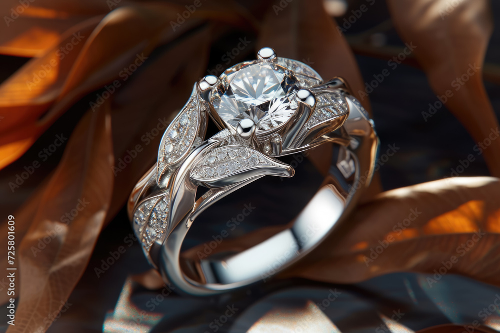 Poster ring with a silver color and a diamond and a professional overlay on the proposal