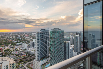 Fototapeta na wymiar Sunset view from terrace in Downtown Miami Florida