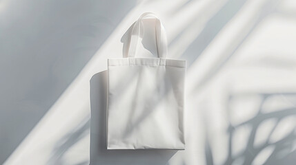 Sustainable Style White Canvas Tote Bag on a Clean Background with Shadows