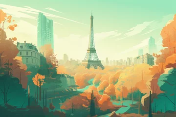 Foto op Canvas Illustration of a city view in Paris with the Eiffel Tower © Olga
