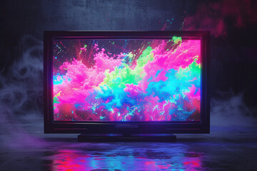 TV or monitor screen with abstract view, bright explosion of colors on TV