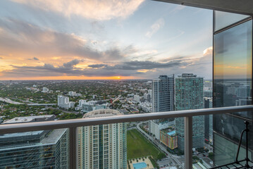 Sunset view from terrace in Downtown Miami Florida