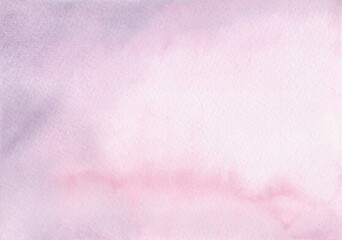 Abstract watercolor background in pink and lilac shades with blurring, hand-drawn. The texture of watercolor on paper. A decorative element for design, decoration, business card, holiday.