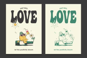 Fototapete Rund retro 30s posters with a cute cartoon character, vector illustration © Gumey
