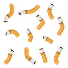 A set of cigarette butts. Cigarette butt. Vector illustration. © Tetiana