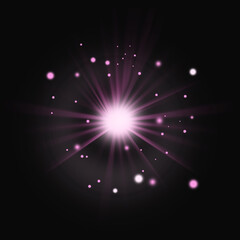 Fototapeta na wymiar pink glowing star burst effect on black background