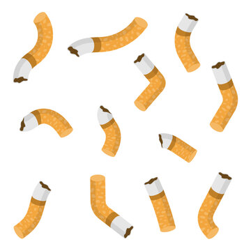 A set of cigarette butts. Cigarette butt. Vector illustration.