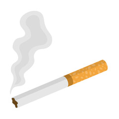 Burning cigarette with smoke. Vector illustration.
