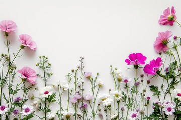 flowers composition, flowers frame border on white background