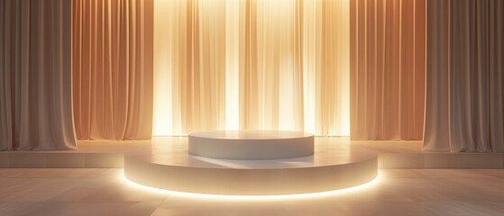A soft-lit podium with a tranquil, empty area, perfectly suited for showcasing a serene, high-quality product