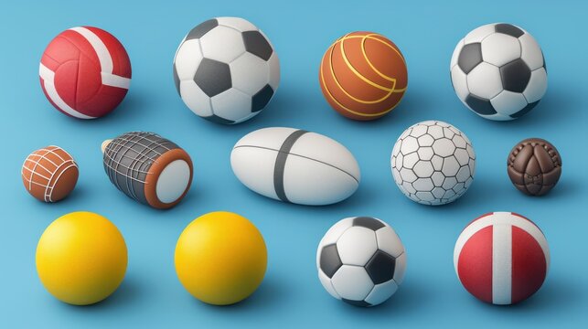 Collection of 3d sport icon collection isolated on blue, Sport and recreation for healthy life style concept © Orxan