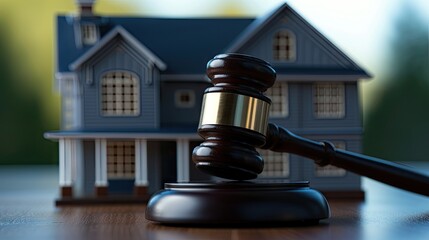 A different angle showcasing the gavel on a house during an auction, emphasizing the legal process and competitive dynamics in the real estate market, ideal for marketing property transactions