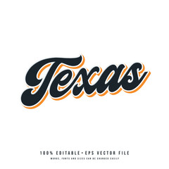 Texas text effect vector. Editable 3d college t-shirt design printable text effect vector