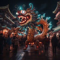Obraz premium At the Dragon Lantern Festival , Chinese people 