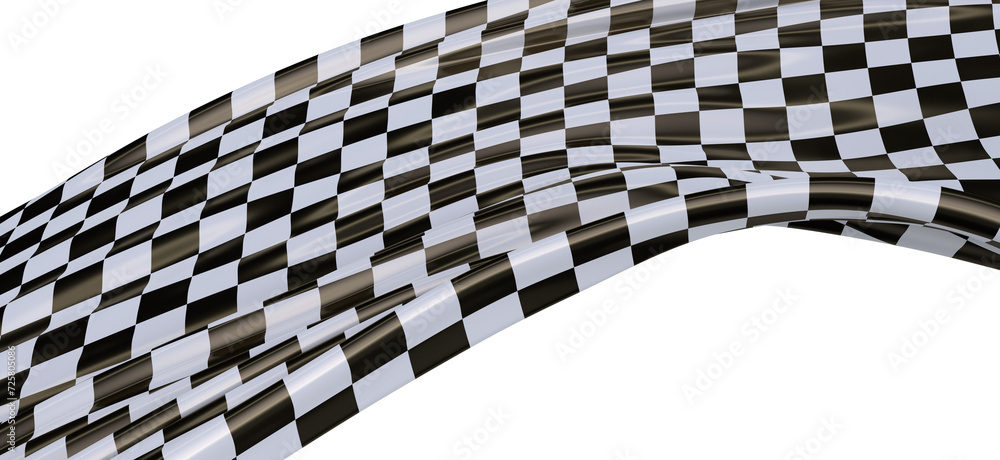 Poster wavy racing checkered flag with diagonal folds. realistic 3d render