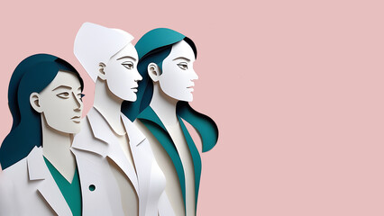 International Women's Day Concept , Paper cut art 3D Banner format wallpaper abstract , strong confident professional working women ,  empowering women , copy space 