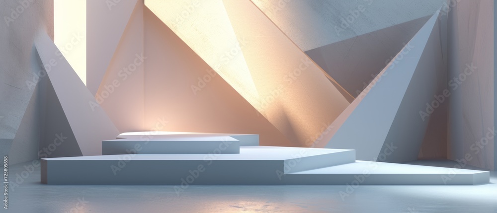 Aufkleber geometric podium with angular surfaces, providing a striking empty platform for an avant-garde produ