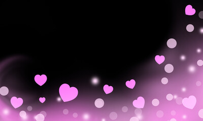 pink cloudy effect with bokeh light and hearts on black background