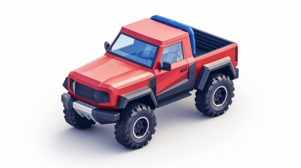 Fototapeta na wymiar Modern off-road pickup truck car. 4-door midle size work utility suv vehicle. Generic 4x4 double cab pick-up. Isolated vector red and blue object icon on white background in isometric dimetric style