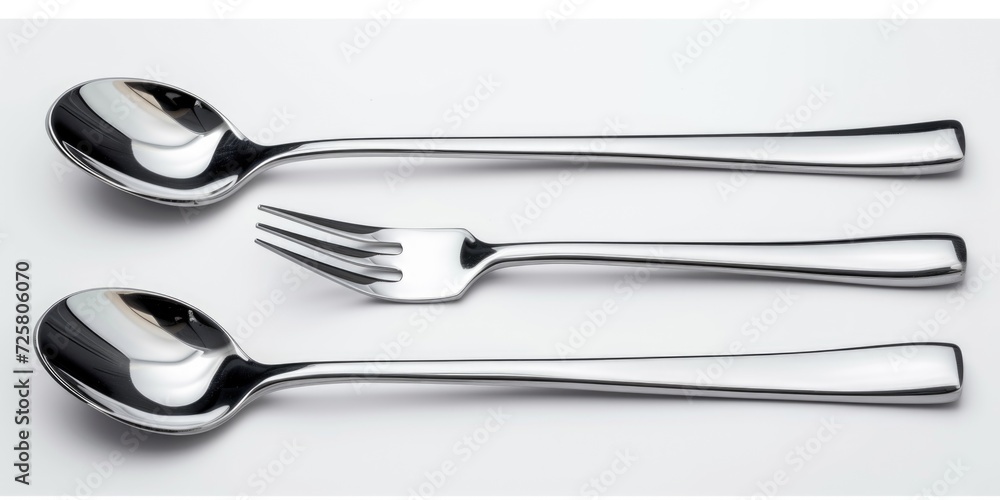 Poster a close up of a spoon and a fork. suitable for food-related projects