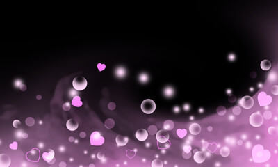 pink cloudy effect with bokeh light and hearts on black background