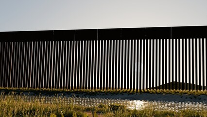 Iron Fence in Desert with Grass Field 3D Render Illustration