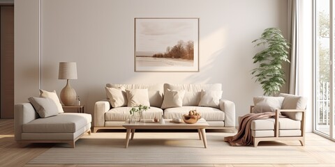 Scandinavian style living room with a beige sofa