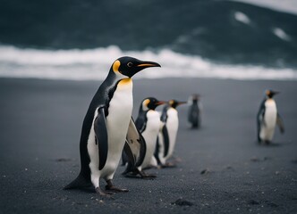 Fototapeta premium Penguin Saindo da praia andando na Areia