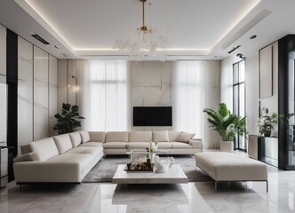 Interior de sala Moderna Com TV ao fundo e sofá Confortável