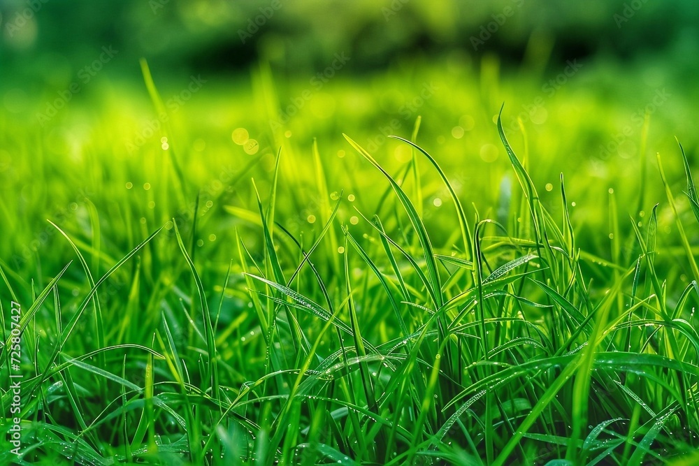 Poster green grass background with bokeh effect. close-up. spring or summer nature background